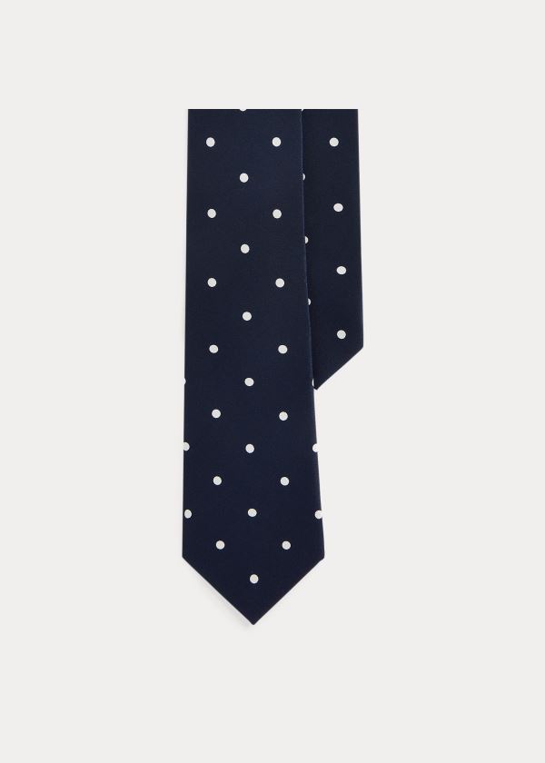 Ralph Lauren Polka-Dot Silk Crepe Tie Tmavě Blankyt | hhnFCPNT