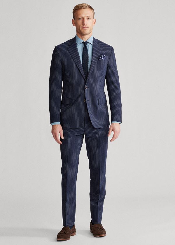 Ralph Lauren Polo Dot-Stripe Stretch Suit Tmavě Blankyt Bílé Proužek | Ko5gcXAJ