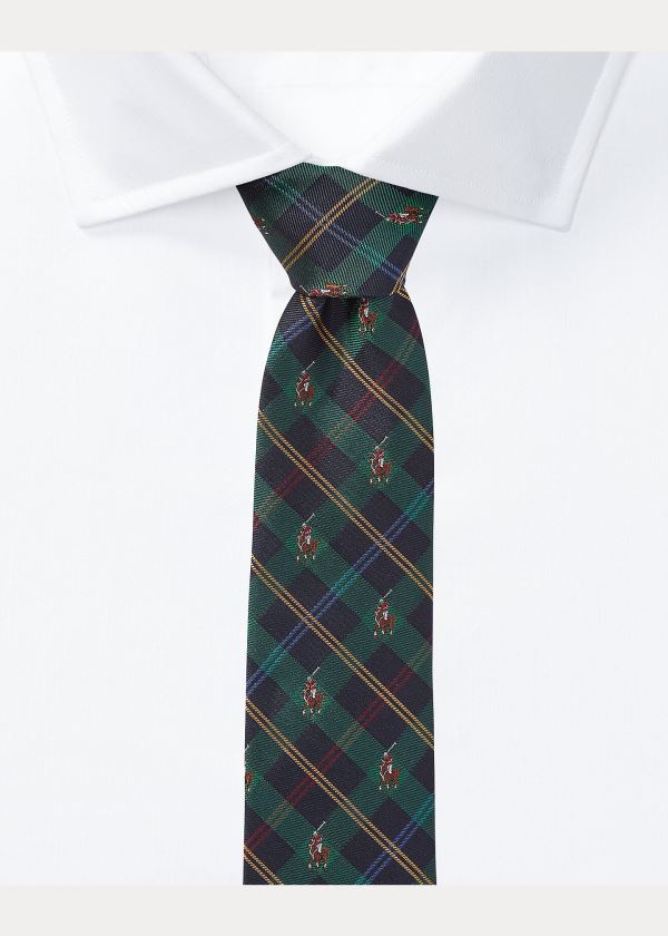 Ralph Lauren Polo Player Tartan Narrow Tie Zelene Zlaté | X9XpvMKR