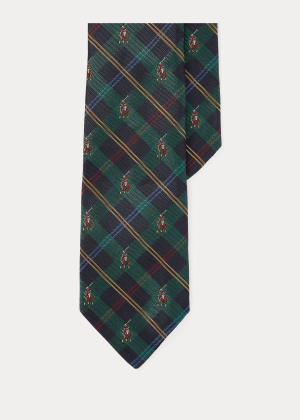 Ralph Lauren Polo Player Tartan Narrow Tie Zelene Zlaté | X9XpvMKR