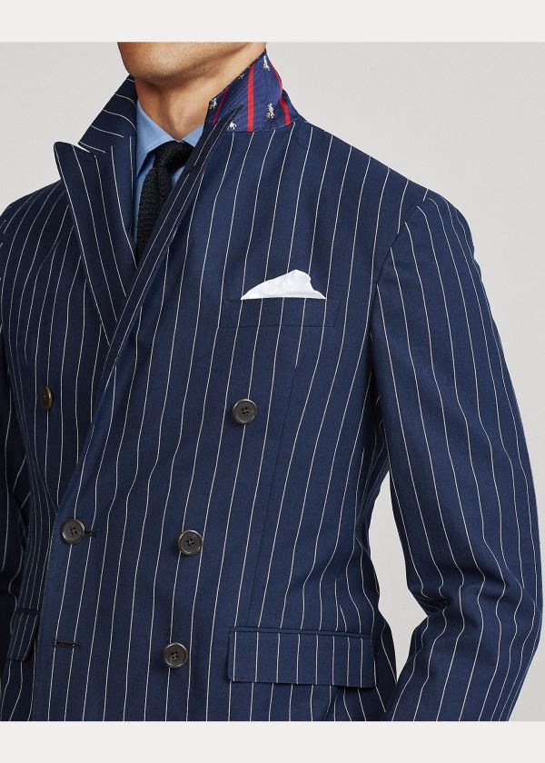 Ralph Lauren Polo Soft Pinstripe Sportovní Coat Tmavě Blankyt Bílé | tTPvPU6o