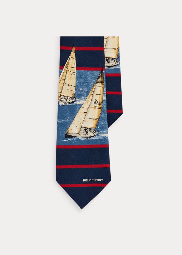 Ralph Lauren Polo Sportovní Sailboat Silk Tie Tmavě Blankyt Červené | gvxOs9lo