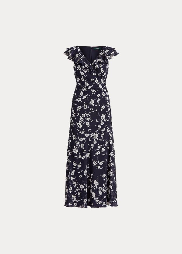 Ralph Lauren Print Georgette Flounced Gown Tmavě Blankyt Viacfarebný | 1cxWRQmu