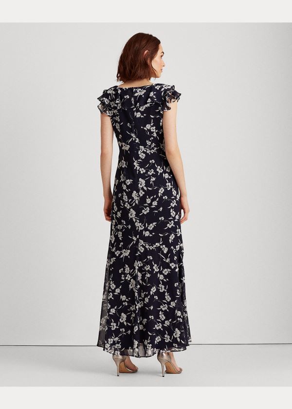 Ralph Lauren Print Georgette Flounced Gown Tmavě Blankyt Viacfarebný | 1cxWRQmu