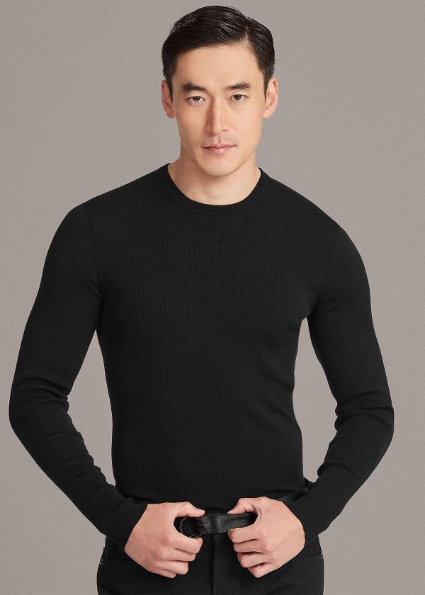 Ralph Lauren RLX Slim Ribbed Merino Svetrové Černé | KMVdl3WI