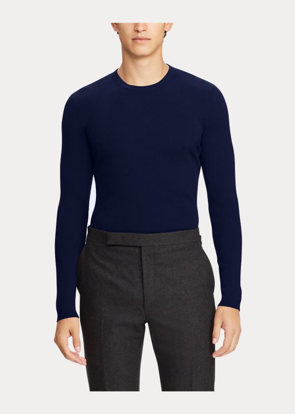 Ralph Lauren RLX Slim Ribbed Merino Svetrové Tmavě Blankyt | L7Euw93f