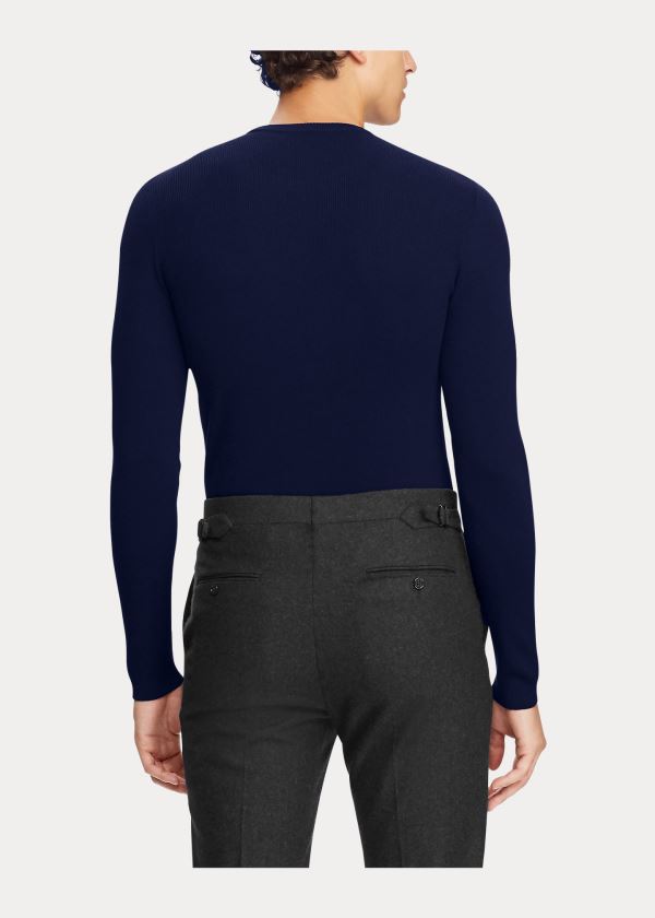 Ralph Lauren RLX Slim Ribbed Merino Svetrové Tmavě Blankyt | L7Euw93f