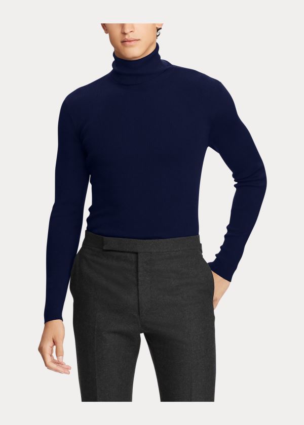 Ralph Lauren RLX Slim Ribbed Merino Svetrové Tmavě Blankyt | pXs2z7hs