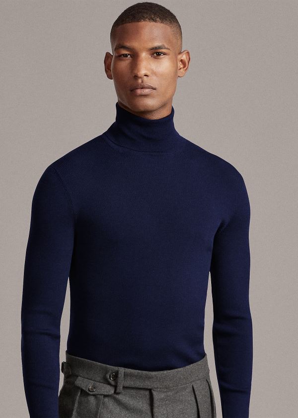 Ralph Lauren RLX Slim Ribbed Merino Svetrové Tmavě Blankyt | pXs2z7hs