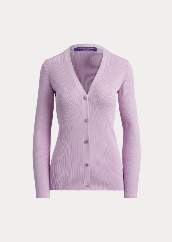 Ralph Lauren Rib-Knit Silk Cardigan Fialové | jSxTTk0W