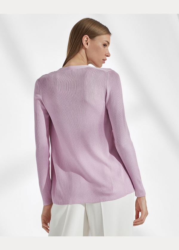 Ralph Lauren Rib-Knit Silk Cardigan Fialové | jSxTTk0W