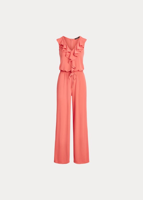 Ralph Lauren Ruffle-Trim Jersey Jumpsuit Červené | d4nQyFNm