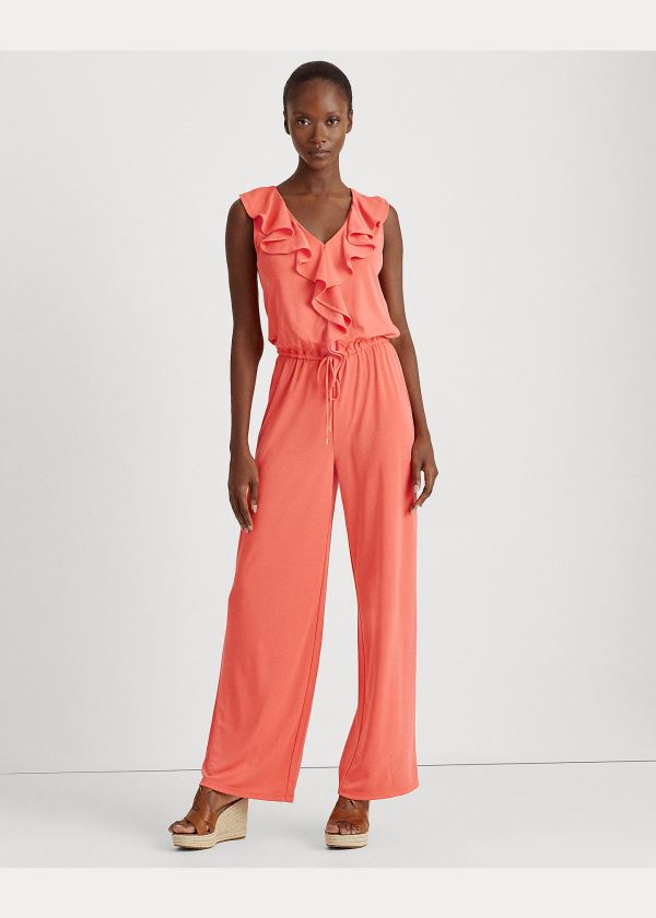 Ralph Lauren Ruffle-Trim Jersey Jumpsuit Červené | d4nQyFNm