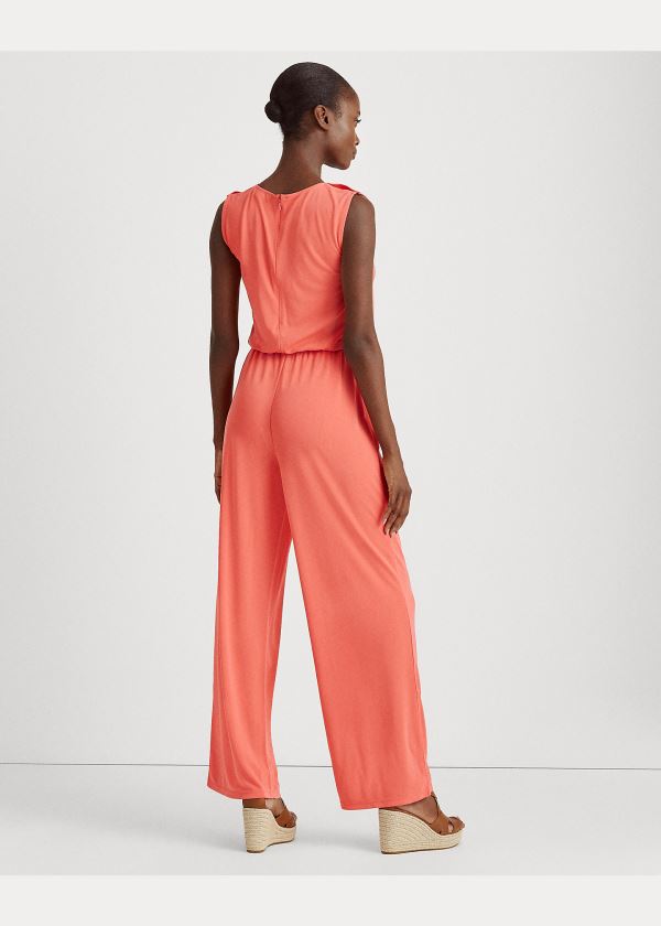 Ralph Lauren Ruffle-Trim Jersey Jumpsuit Červené | d4nQyFNm