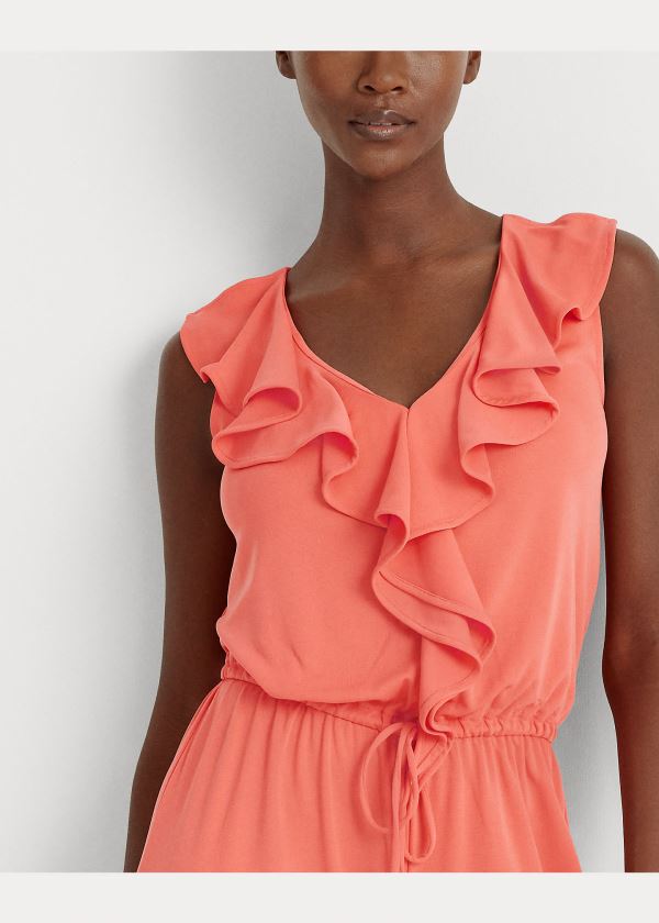 Ralph Lauren Ruffle-Trim Jersey Jumpsuit Červené | d4nQyFNm