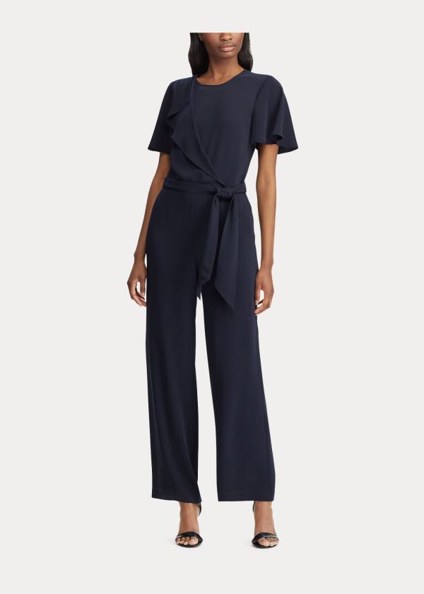 Ralph Lauren Ruffled Crepe Jumpsuit Tmavě Blankyt | p6WM3KC0