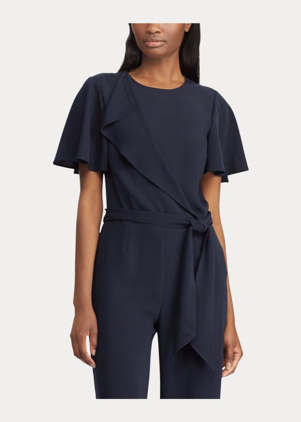 Ralph Lauren Ruffled Crepe Jumpsuit Tmavě Blankyt | p6WM3KC0