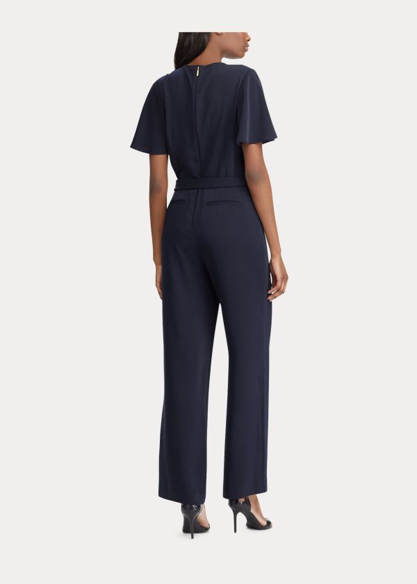 Ralph Lauren Ruffled Crepe Jumpsuit Tmavě Blankyt | p6WM3KC0