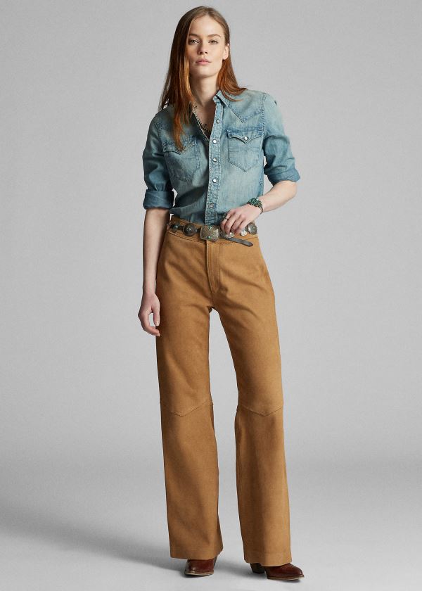 Ralph Lauren Semišové Flare Pant Hnědé | 3VAPX7Jx