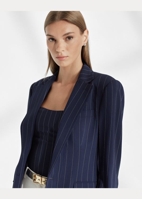 Ralph Lauren Skylar Striped Wool Jacket Tmavě Blankyt Krém | NDs9uoFO