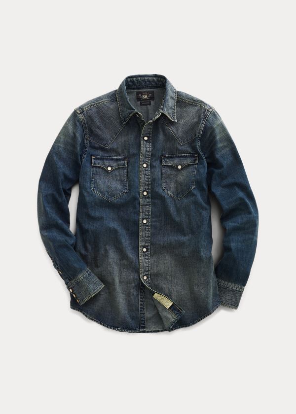 Ralph Lauren Slim Fit Denim Western Shirt Tmavě Blankyt Blankyt Světle Modré | lTsxgtY2