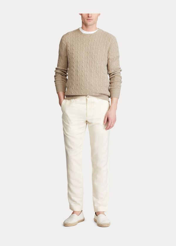 Ralph Lauren Slim Fit Linen-Blend Pant Krém | fruCMocT