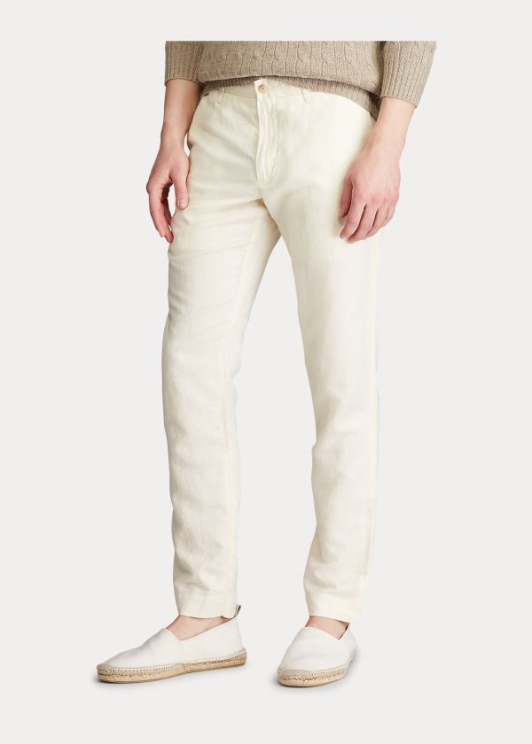 Ralph Lauren Slim Fit Linen-Blend Pant Krém | fruCMocT