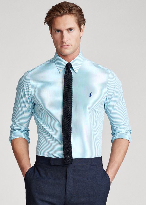 Ralph Lauren Slim Fit Striped Poplin Shirt Tyrkysové Bílé | 8HntIBpM