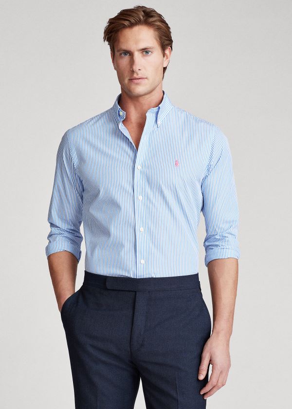 Ralph Lauren Slim Fit Striped Poplin Shirt Světle Blankyt Bílé | xDclRBMt