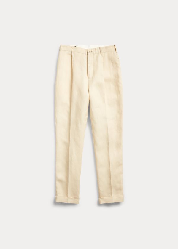 Ralph Lauren Slim Pleated Linen Trouser Krém | h8qvg2Kq