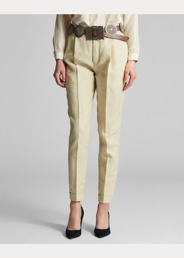 Ralph Lauren Slim Pleated Linen Trouser Krém | h8qvg2Kq