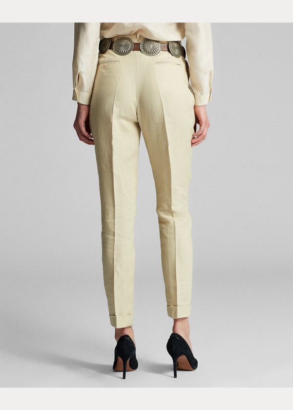 Ralph Lauren Slim Pleated Linen Trouser Krém | h8qvg2Kq