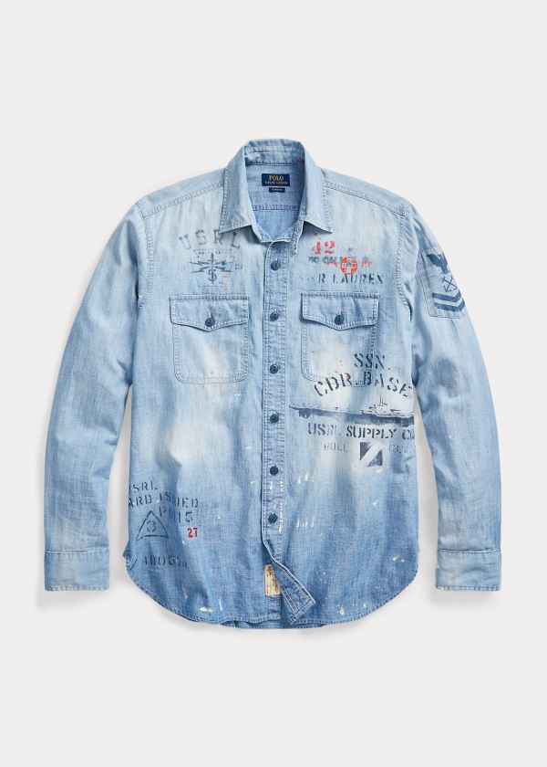 Ralph Lauren Stenciled Chambray Shirt Světle Blankyt | 3g1xHHfa