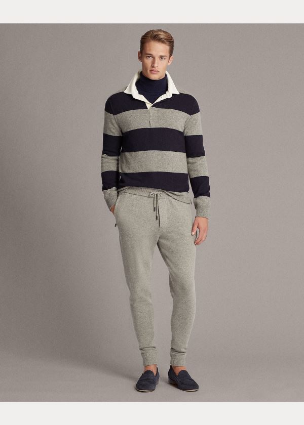 Ralph Lauren Striped Cashmere Rugby Svetrové Šedé Tmavě Blankyt | Ci4SI3GB