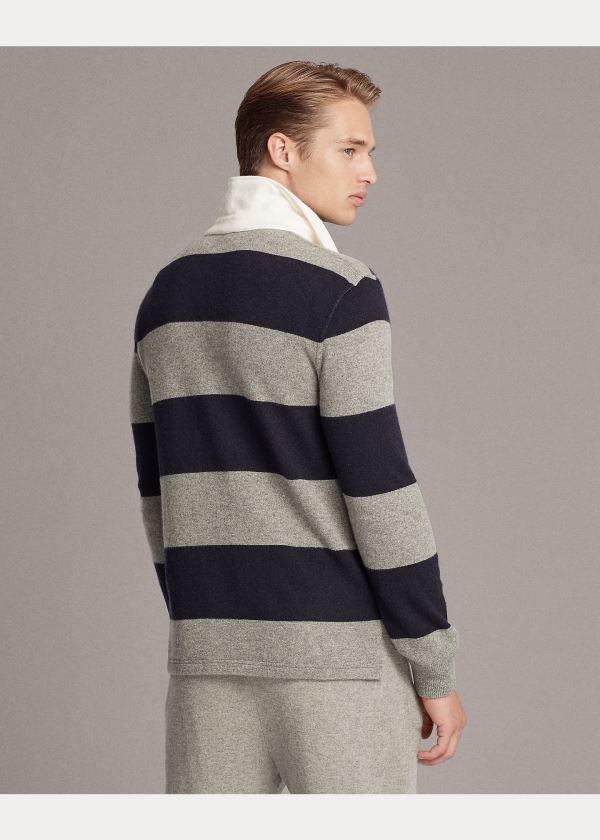 Ralph Lauren Striped Cashmere Rugby Svetrové Šedé Tmavě Blankyt | Ci4SI3GB