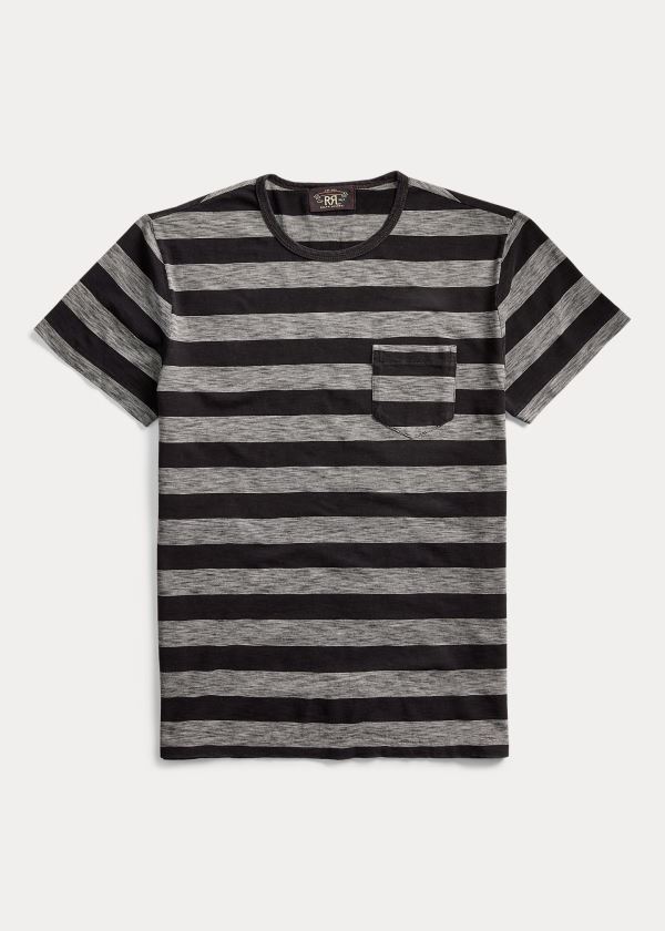 Ralph Lauren Striped Jersey Pocket T-Shirt Černé Béžový | GBfkv9QB