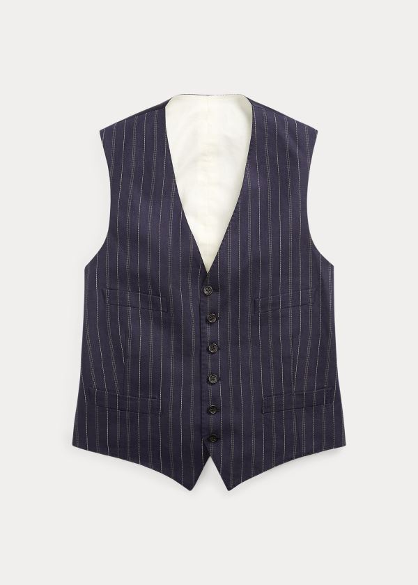 Ralph Lauren Striped Linen-Wool Vest Tmavě Blankyt Krém | BJuDcs7e