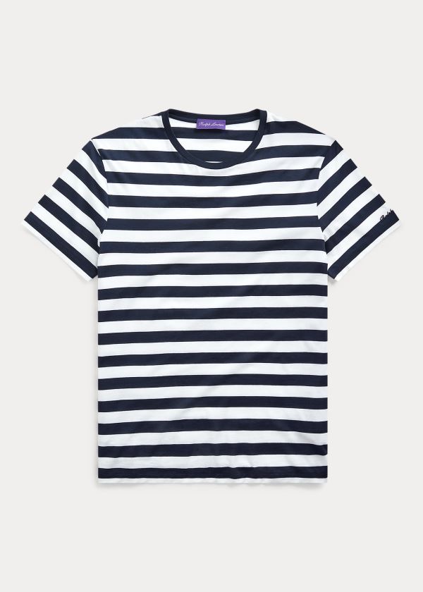 Ralph Lauren Striped Lisle T-Shirt Tmavě Blankyt Bílé | aXqg0yeH