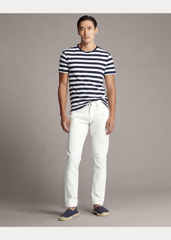 Ralph Lauren Striped Lisle T-Shirt Tmavě Blankyt Bílé | aXqg0yeH