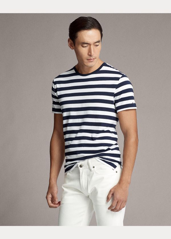 Ralph Lauren Striped Lisle T-Shirt Tmavě Blankyt Bílé | aXqg0yeH