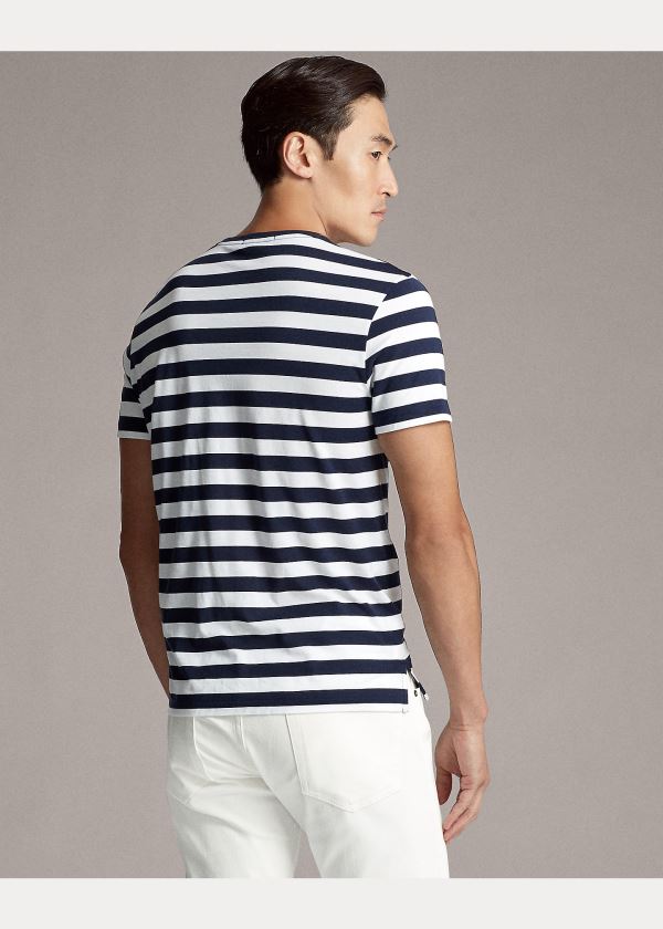 Ralph Lauren Striped Lisle T-Shirt Tmavě Blankyt Bílé | aXqg0yeH