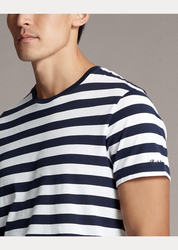 Ralph Lauren Striped Lisle T-Shirt Tmavě Blankyt Bílé | aXqg0yeH