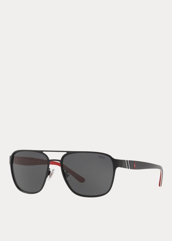 Ralph Lauren Striped Navigator Sunglasses Černé | 72nGJ8Kd