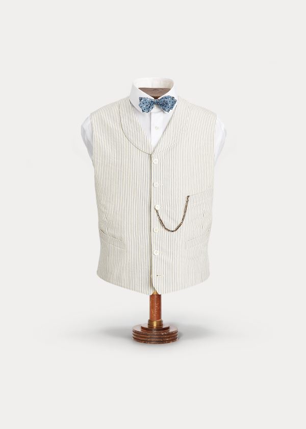 Ralph Lauren Striped Seersucker Shawl Vest Krém Blankyt | NCmkfQeO