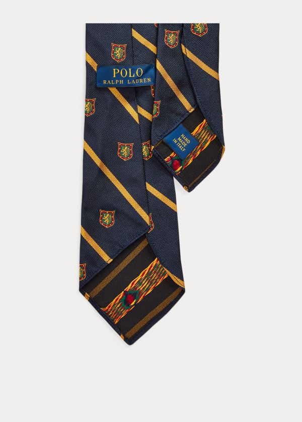 Ralph Lauren Striped Silk Club Tie Tmavě Blankyt Zlaté | MnCZFim0