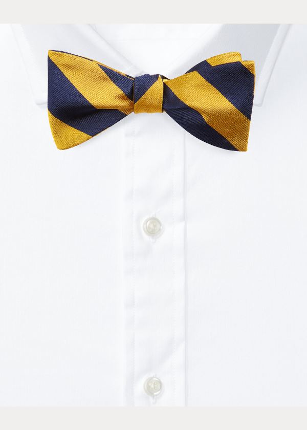 Ralph Lauren Striped Silk Repp Bow Tie Tmavě Blankyt Zlaté | ic51p5j6