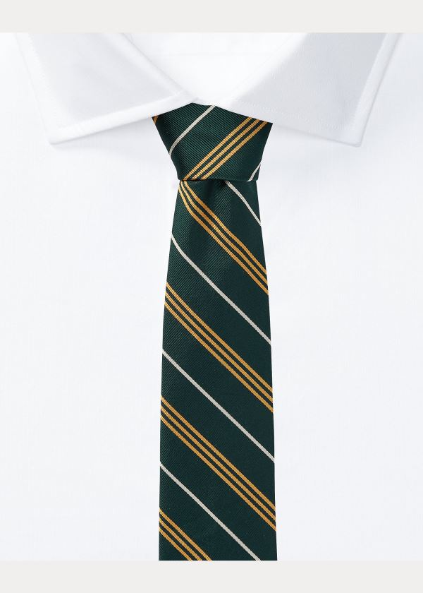 Ralph Lauren Striped Silk Repp Narrow Tie Zelene Zlaté | 1HyKjvtI