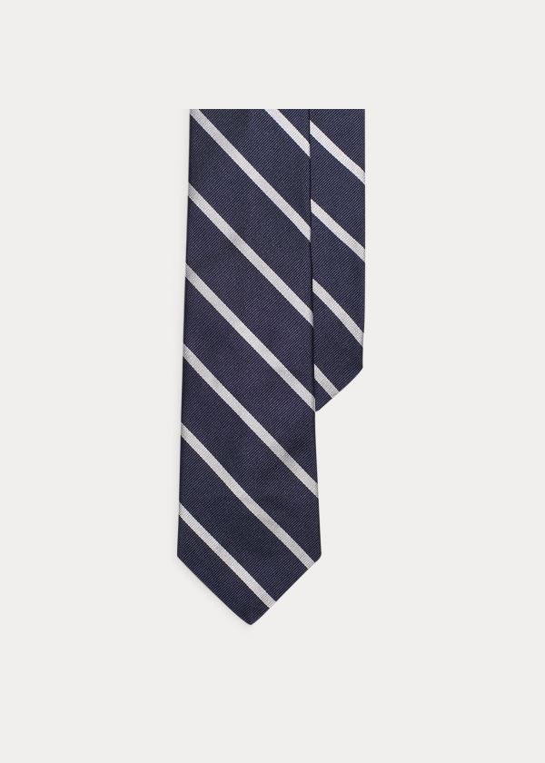 Ralph Lauren Striped Silk Repp Narrow Tie Tmavě Blankyt Bílé | 3X5E64eC