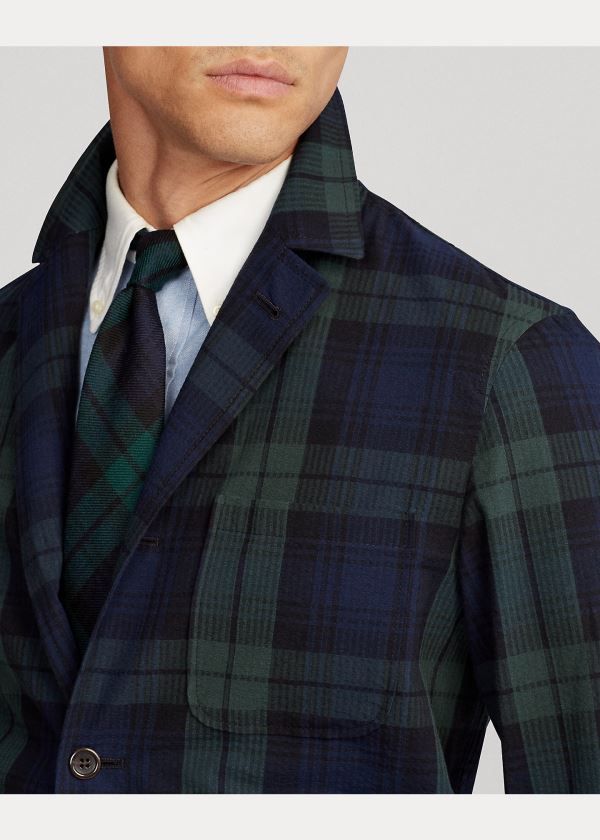 Ralph Lauren Tartan Seersucker Suit Jacket Zelene Černé Tmavě Blankyt | kfOO7stK