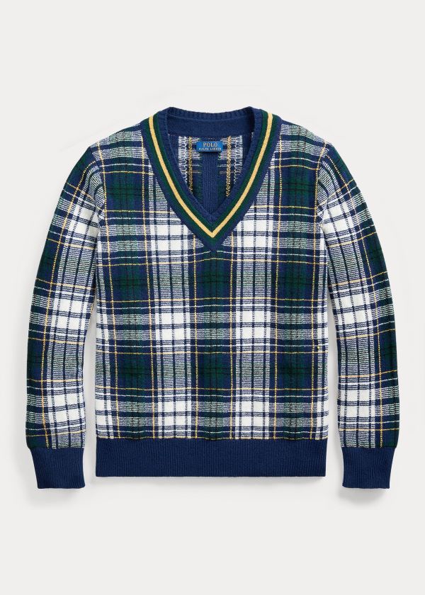 Ralph Lauren Tartan Wool Cricket Svetrové Světle Tmavě Blankyt Krém Viacfarebný | KizpqnVk